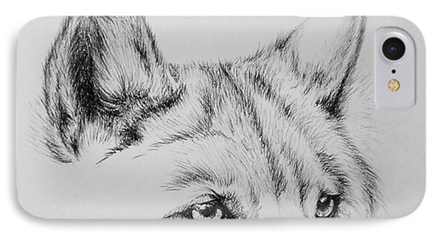 Wolf iPhone 8 Case featuring the drawing Wolf Eyes by Catherine Howley