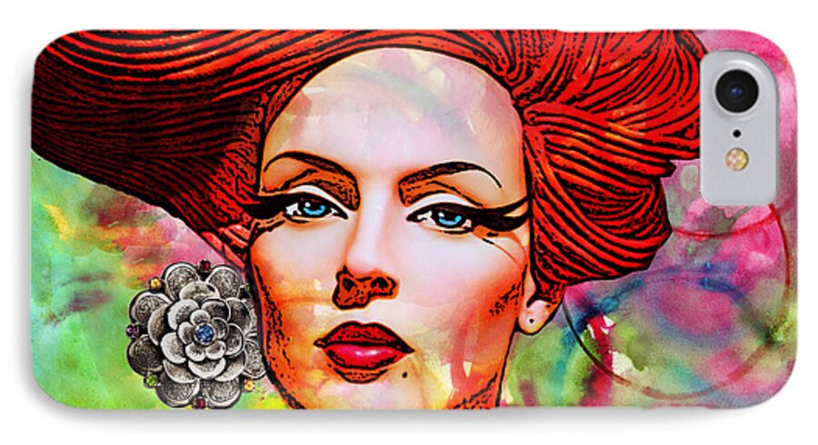 Redhead iPhone 8 Case featuring the mixed media Woman With Earring by Chuck Staley