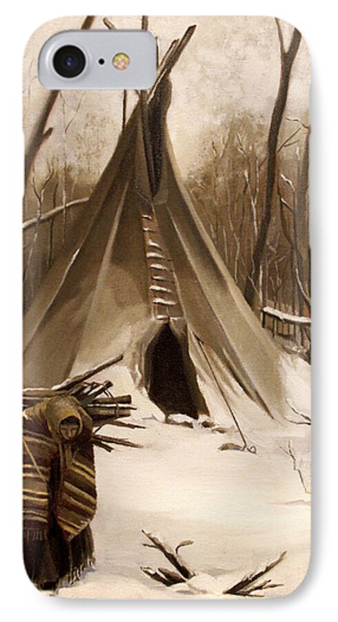Native American iPhone 8 Case featuring the painting Wood Gatherer by Nancy Griswold