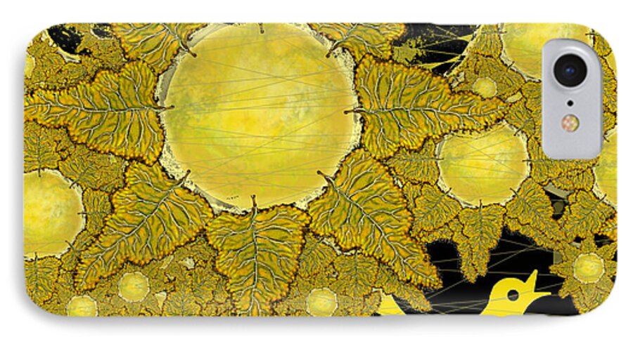 Bird iPhone 8 Case featuring the digital art Yellow Bird sings in the Sunflowers by Carol Jacobs