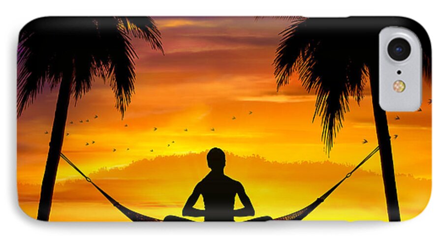 Yoga iPhone 8 Case featuring the digital art Yoga At Sunset by Peter Awax
