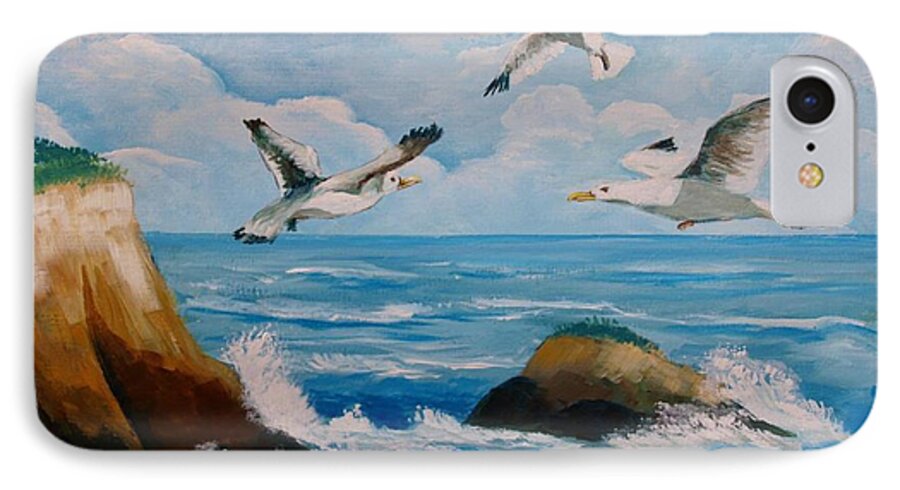 Sea iPhone 8 Case featuring the painting Seagulls #2 by Jean Pierre Bergoeing