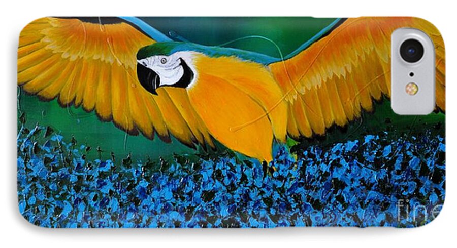 Macaw iPhone 8 Case featuring the painting Macaw On The Rise by Preethi Mathialagan