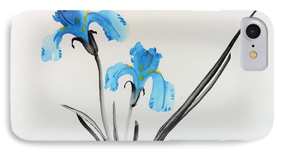 Blue Flower iPhone 8 Case featuring the painting Blue iris I by Yolanda Koh