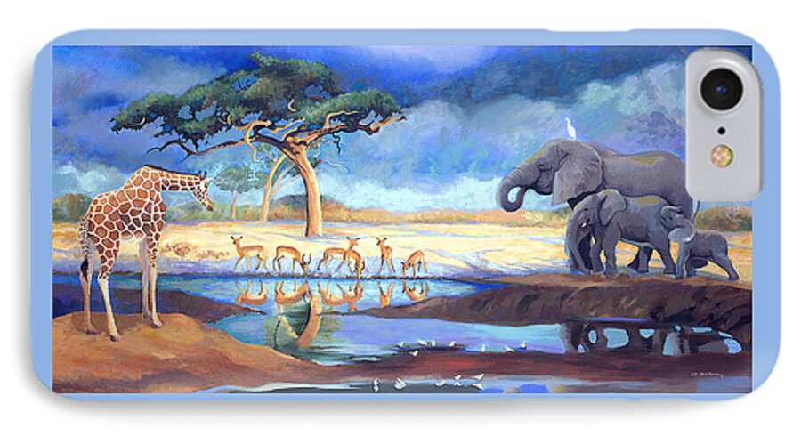 Botswana iPhone 8 Case featuring the painting Botswana Watering Hole by Susan McNally
