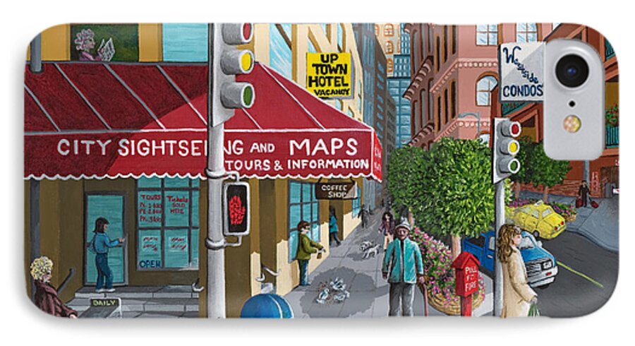Print iPhone 8 Case featuring the painting City Corner by Katherine Young-Beck