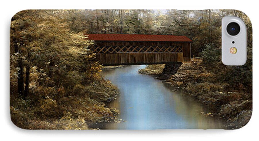 Covered Bridge Prints iPhone 8 Case featuring the painting Covered Bridge by Diane Romanello