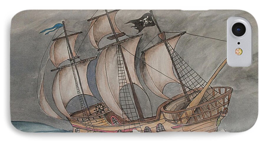 Pirate iPhone 8 Case featuring the painting Ghost Pirate Ship by Jaime Haney