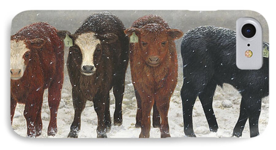 Calves In Winter iPhone 8 Case featuring the painting Inquisitive Calves by Tammy Taylor