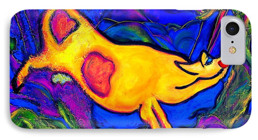 Fine Art iPhone 8 Case featuring the painting Joyful Yellow Cow by Laura Grisham