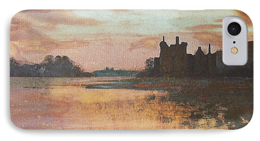 Acrylics iPhone 8 Case featuring the painting Kilchurn Castle Scotland by Richard James Digance