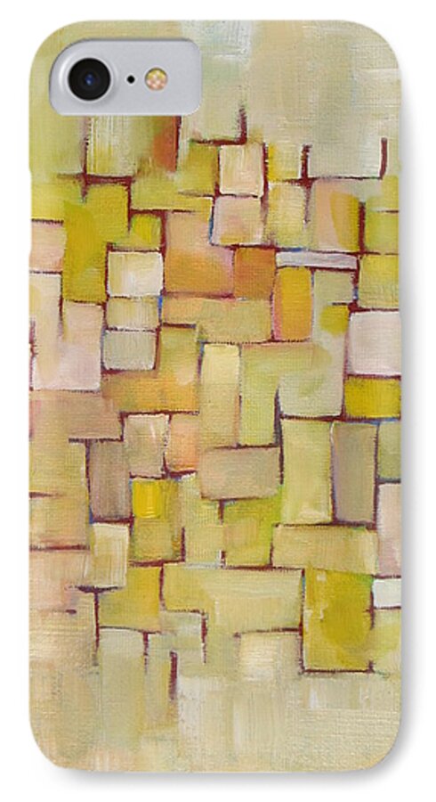 Abstract iPhone 8 Case featuring the painting Line Series Yellow basket weave by Patricia Cleasby