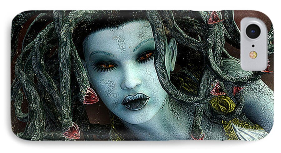 3d iPhone 8 Case featuring the digital art Medusa by Jutta Maria Pusl