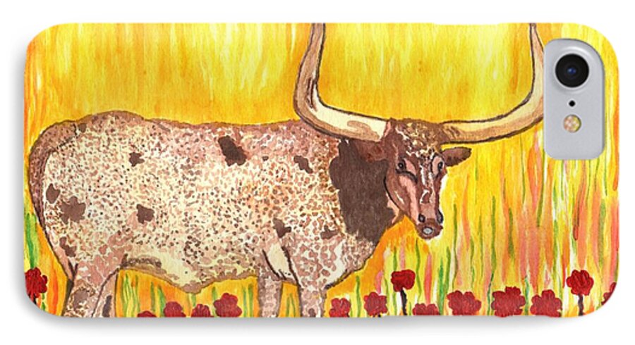 Longhorn Bull iPhone 8 Case featuring the painting Steer Clear by Connie Valasco