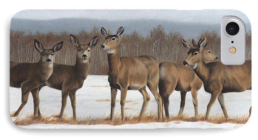 Mule Deer In Winter Field iPhone 8 Case featuring the painting The Gathering by Tammy Taylor