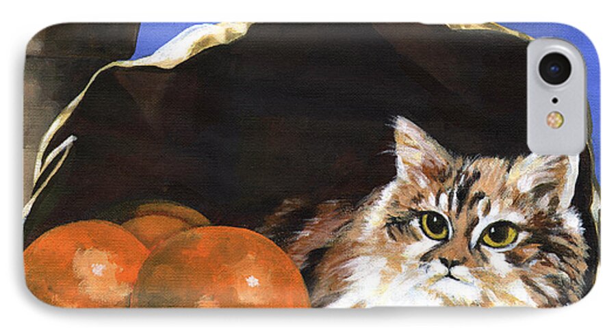 Cat In Bag iPhone 8 Case featuring the painting Who? Me? by Stan Kwong