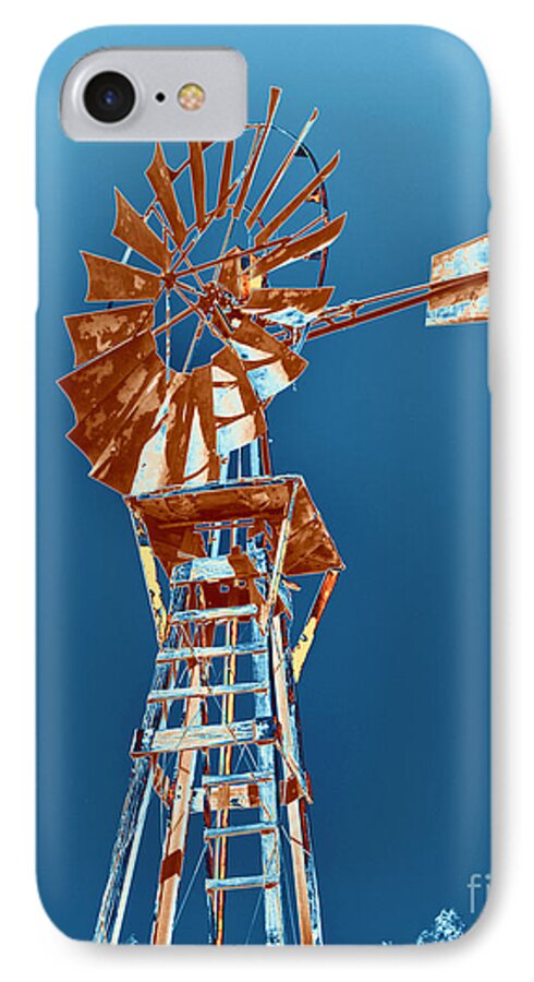 Windmill iPhone 8 Case featuring the photograph Windmill Rust orange with blue sky by Rebecca Margraf