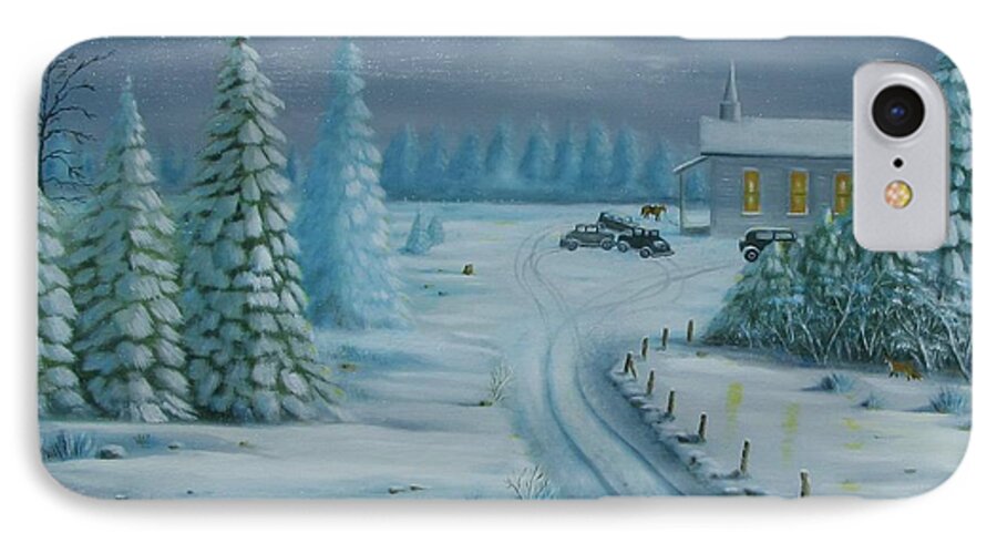  Snow Scene iPhone 8 Case featuring the painting Winter Worship by Gene Gregory