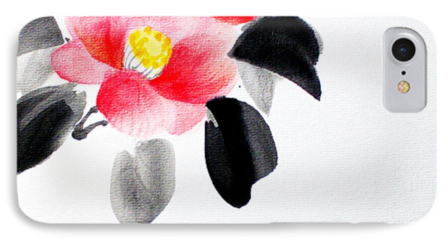 Japanese iPhone 8 Case featuring the painting Camellia / Tsubaki #1 by Fumiyo Yoshikawa