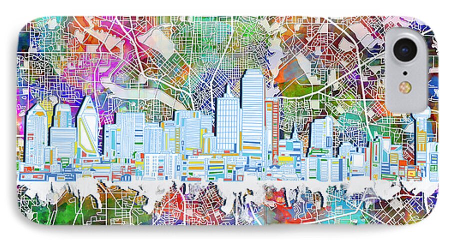 Dallas iPhone 8 Case featuring the painting Dallas Skyline Map Color 4 #1 by Bekim M