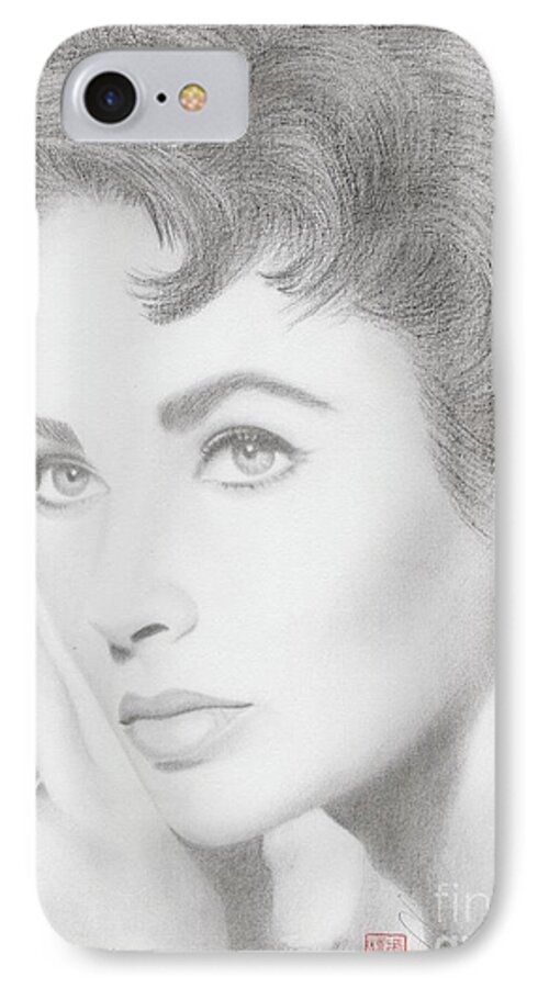 Greeting Cards iPhone 8 Case featuring the drawing Elizabeth Taylor #1 by Eliza Lo