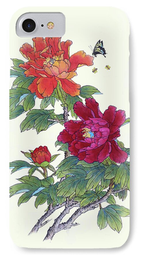 Red Peonies iPhone 8 Case featuring the painting Red Peonies #1 by Yufeng Wang