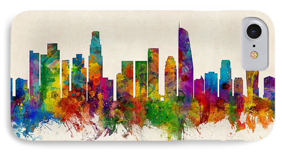 Los Angeles iPhone 8 Case featuring the digital art Los Angeles California Skyline #11 by Michael Tompsett