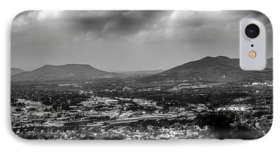 B&w iPhone 8 Case featuring the photograph Roanoke City as seen from Mill Mountain Star at dusk in Virginia #4 by Alex Grichenko