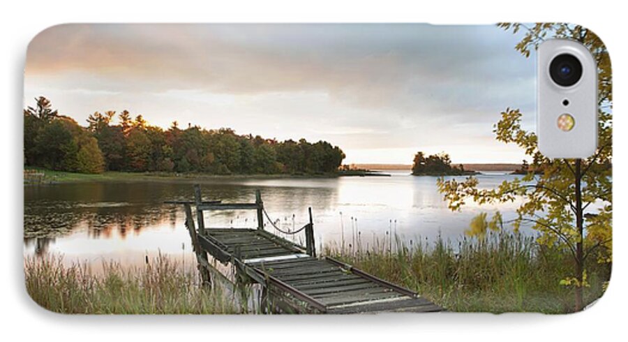 Sunrise iPhone 8 Case featuring the photograph A Dock On A Lake At Sunrise Near Wawa by Susan Dykstra