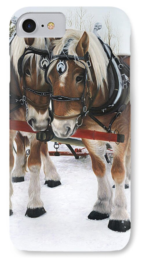  Belgium Horse Team In Winter Landscape iPhone 8 Case featuring the painting A Loving Union by Tammy Taylor