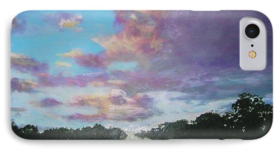 Sky iPhone 8 Case featuring the painting A mauve day by Marie-Line Vasseur