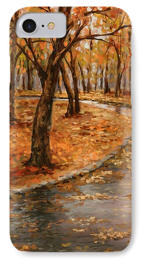 Rain iPhone 8 Case featuring the painting After rain,walk in the Central Park by Vali Irina Ciobanu