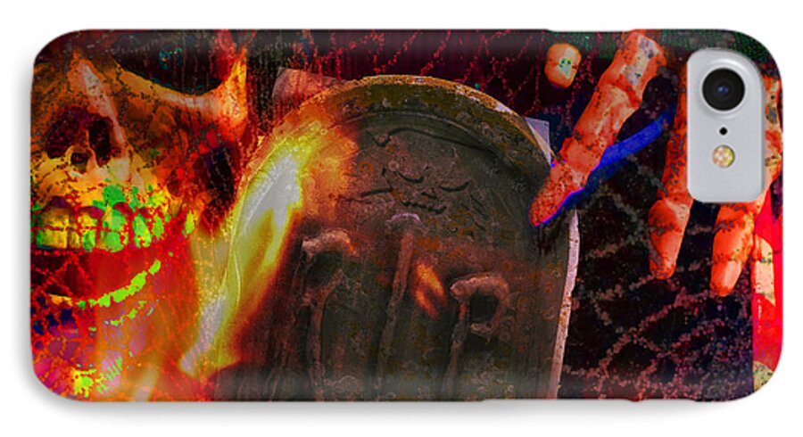 Manipulated iPhone 8 Case featuring the photograph At night in the graveyard by LemonArt Photography