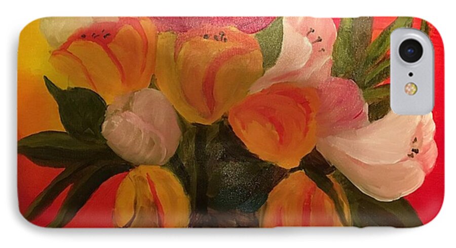 Basket iPhone 8 Case featuring the painting Basket of Tulips by David Bartsch