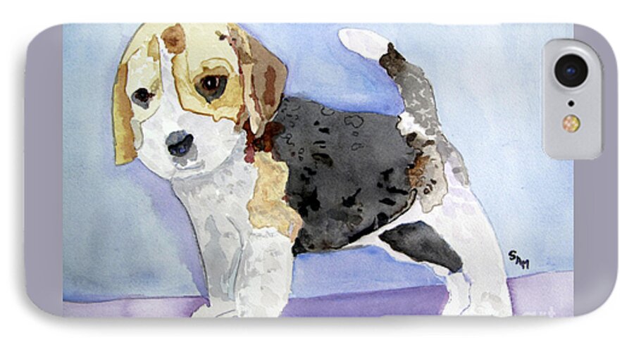 Beagle iPhone 8 Case featuring the painting Beagle Pup by Sandy McIntire