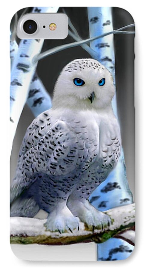Blue-eyed Snow Owl iPhone 8 Case featuring the digital art Blue-eyed Snow Owl by Glenn Holbrook