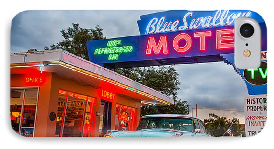 Steven Bateson iPhone 8 Case featuring the photograph Blue Swallow Motel On Route 66 by Steven Bateson