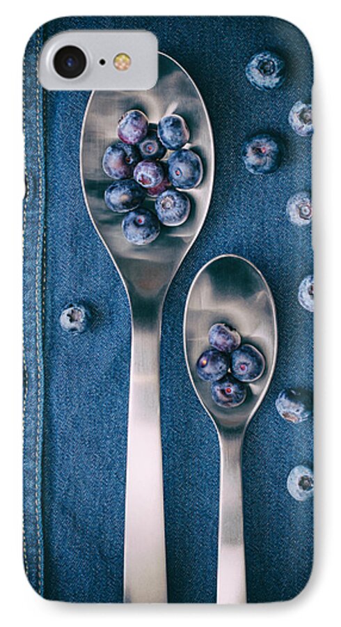 Abundance iPhone 8 Case featuring the photograph Blueberries on Denim I by Tom Mc Nemar