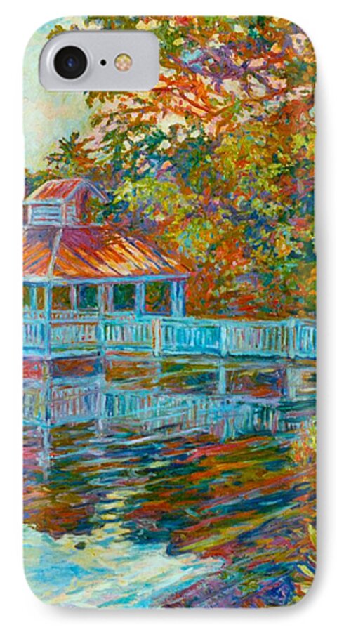 Mountain Lake iPhone 8 Case featuring the painting Boathouse at Mountain Lake by Kendall Kessler