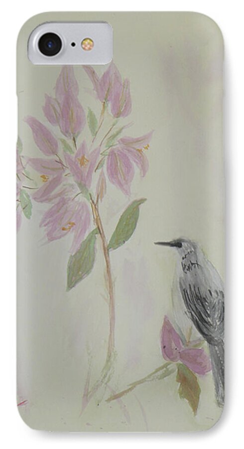 Bougainvillea iPhone 8 Case featuring the painting Bougainvillea and Mockingbird by Donna Walsh