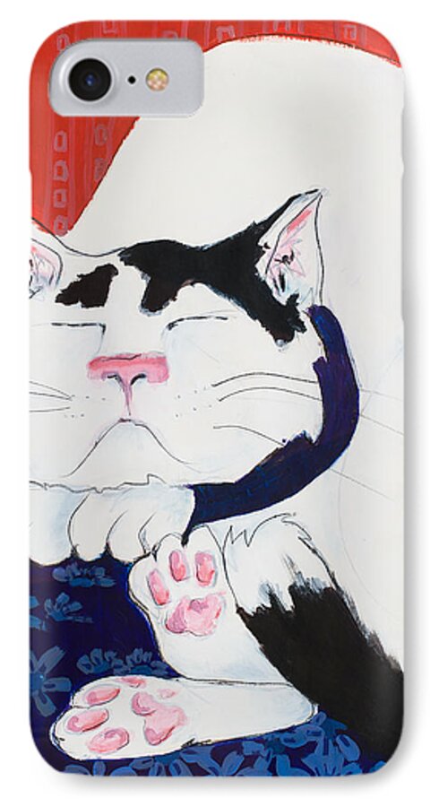 Leela iPhone 8 Case featuring the painting Cat I - Asleep by Leela Payne