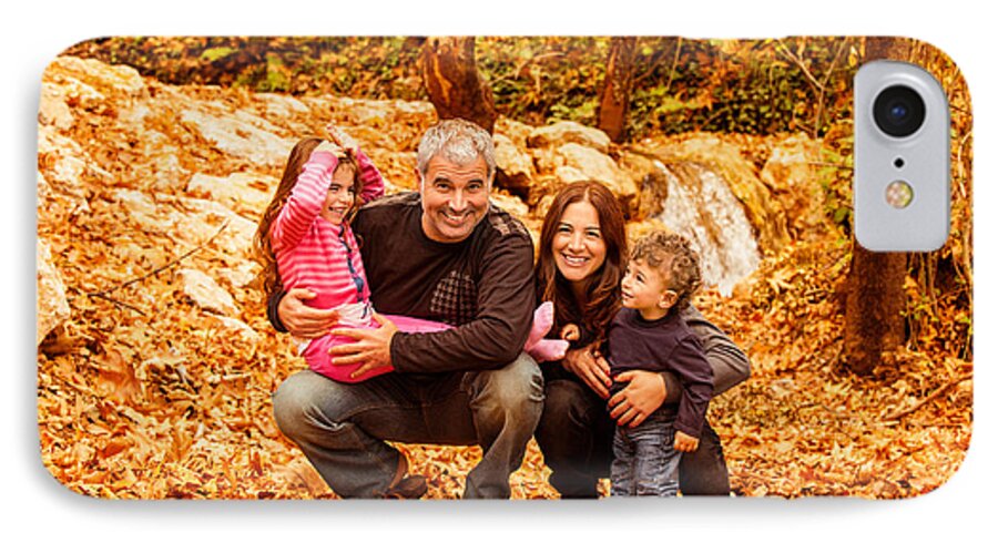 Autumn iPhone 8 Case featuring the photograph Cheerful family in autumn woods by Anna Om