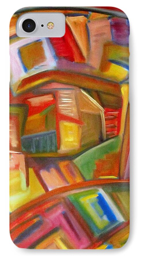 Abstract Cityscape iPhone 8 Case featuring the painting Citystack by Patricia Cleasby