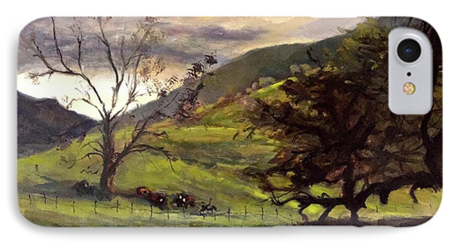 Cattle Gather Together As The Sky Darkens iPhone 8 Case featuring the painting Clouds and cattle by Joyce Snyder