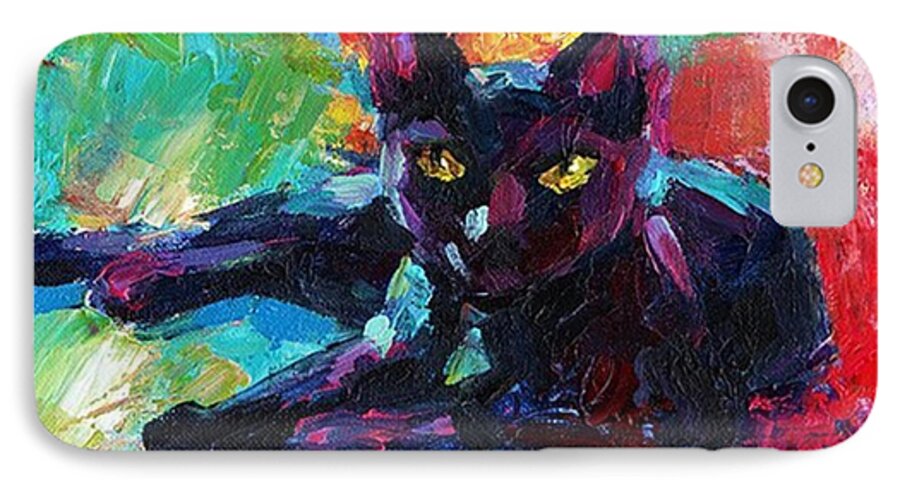 Popart iPhone 8 Case featuring the photograph Colorful Black Cat Painting By Svetlana by Svetlana Novikova
