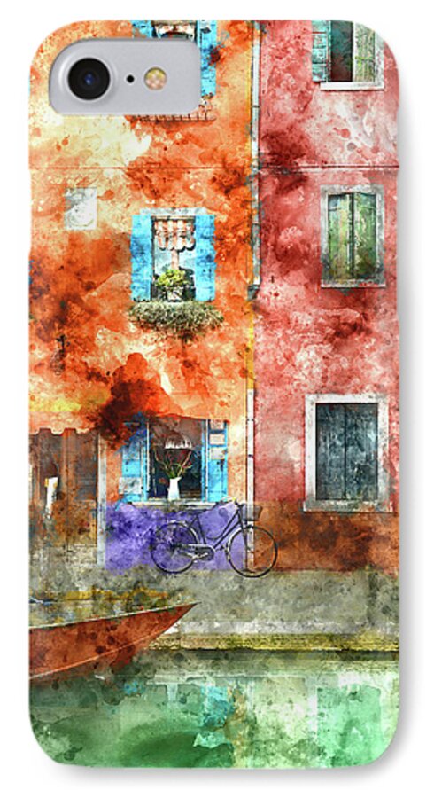 Bicycle iPhone 8 Case featuring the photograph Colorful houses in Burano island, Venice by Brandon Bourdages