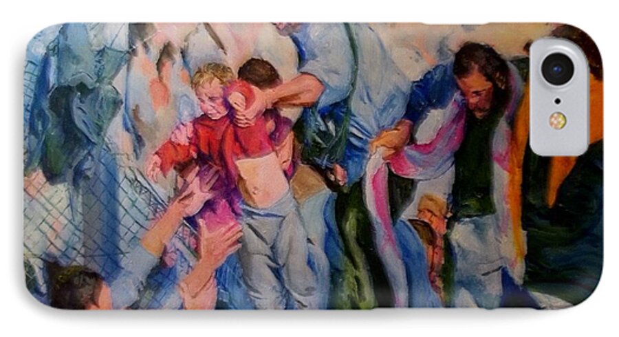 Refugees iPhone 8 Case featuring the painting Crisis, What Crisis ? by Rosanne Gartner