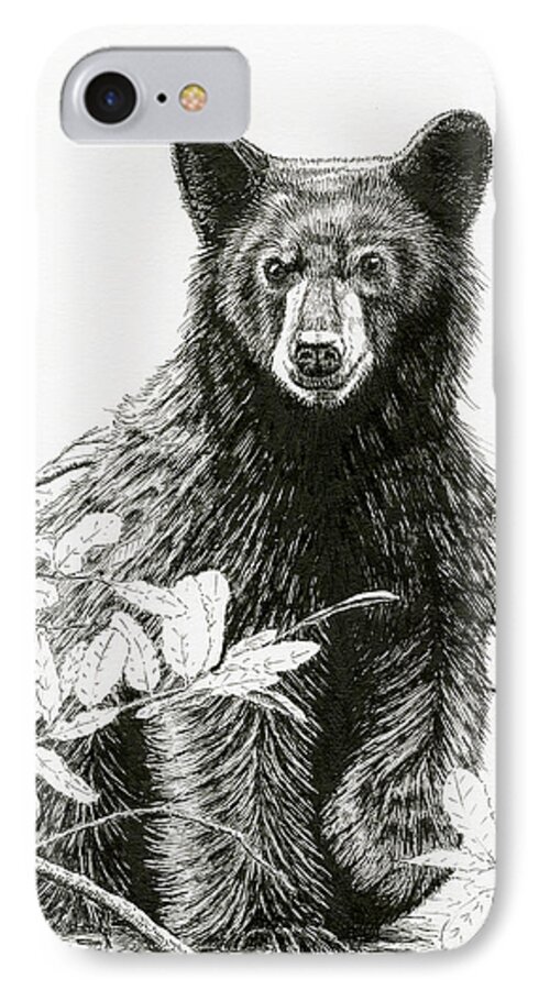 Black Bear iPhone 8 Case featuring the drawing Curious Young Bear by Timothy Livingston