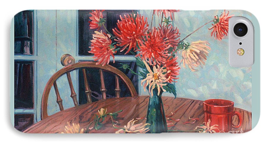 Still Life iPhone 8 Case featuring the painting Dahlias with Red Cup by Donald Maier