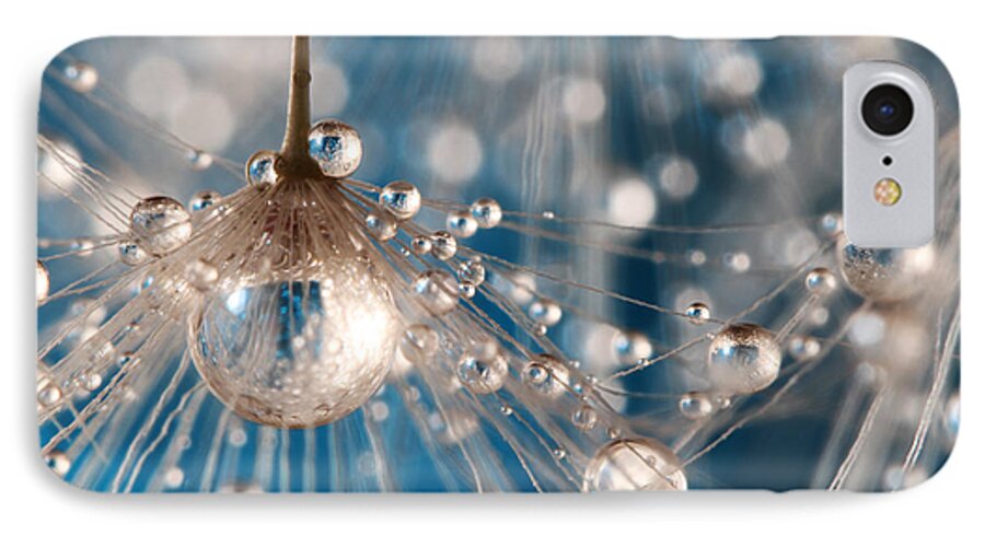 Dandelion iPhone 8 Case featuring the photograph Dandelion Blue Sparkling Drops by Sharon Johnstone